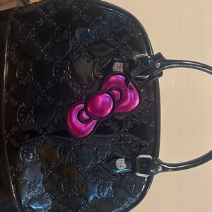 Hello Kitty Loungefly Black Patent Embossed Dome Tote Handbag Large